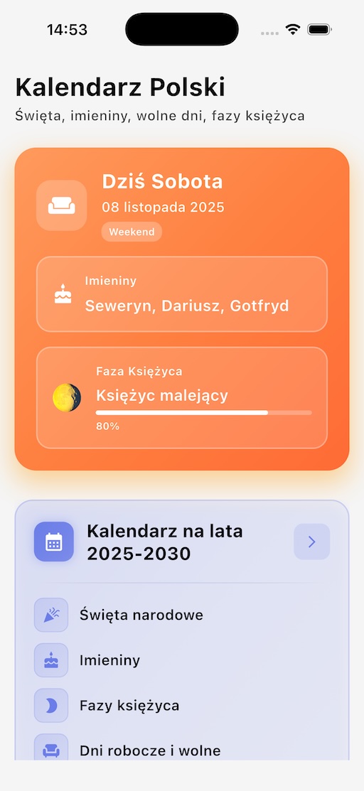 Szczegóły dnia w Kalendarzu Polskim - święta, imieniny, fazy księżyca