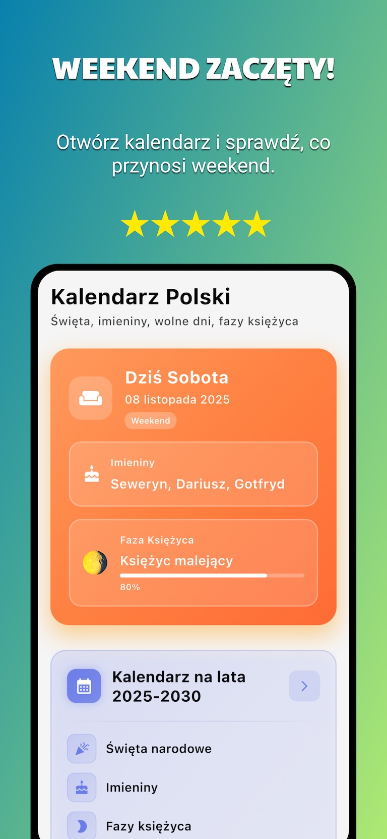 Kalendarz Polski - widok roku z kalendarzem polskim